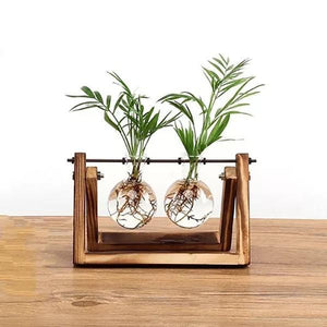 Glass Bulb Vase Set W/ Wooden Stand